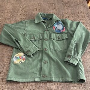 Atelier & Repairs Army Green 100% Cotton Fatigue Jacket Multicolor Patchwork M